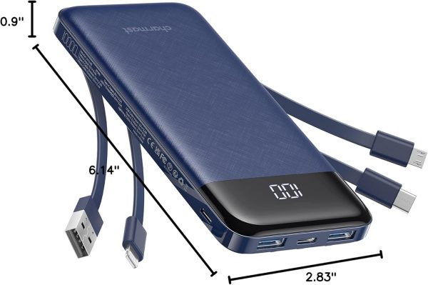 Portable Charger with Built in Cables, Portable Charger with Cords Wires Slim 10000mAh Travel Essentials Battery Pack 6 Outputs 3A High Speed Power Bank for iPhone Samsung Pixel LG Moto iPad - Image 10