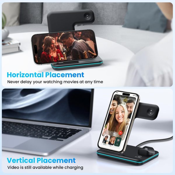 WAITIEE Wireless Charger 3 in 1, 15W Fast Charging Station for Apple Watch 10/9/8/Ultra 2/Ultra/SE/7/6/5/4/3/2, for AirPods 3/2/1/Pro for iPhone 16/15/14/13 /Plus/Pro/Pro Max/12/11(Black) - Image 6