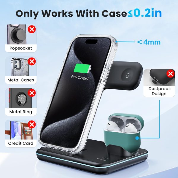 WAITIEE Wireless Charger 3 in 1, 15W Fast Charging Station for Apple Watch 10/9/8/Ultra 2/Ultra/SE/7/6/5/4/3/2, for AirPods 3/2/1/Pro for iPhone 16/15/14/13 /Plus/Pro/Pro Max/12/11(Black) - Image 7