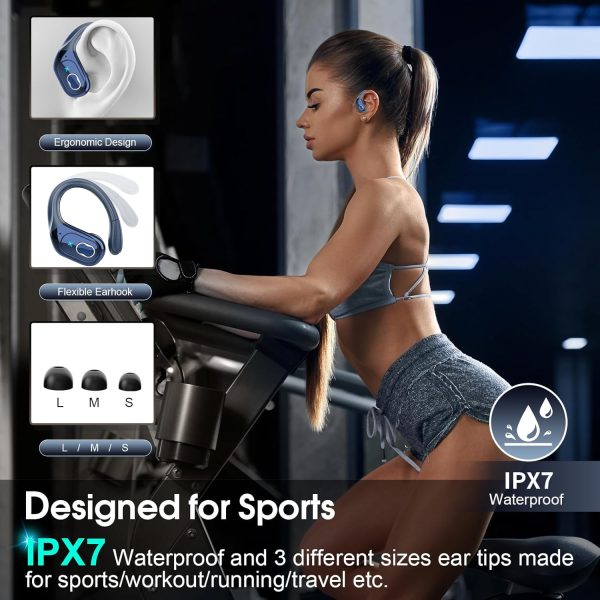 Wireless Earbuds 75hrs Bluetooth 5.3 Headphone Sport, 2024 Bluetooth Earbuds Stereo Deep Bass Over Ear Bud with Earhooks, ENC Noise Cancelling Mic, IPX7 Waterproof Earphone for Workout/Running - Image 4