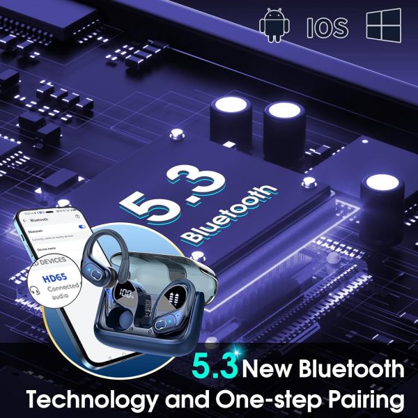 Wireless Earbuds 75hrs Bluetooth 5.3 Headphone Sport, 2024 Bluetooth Earbuds Stereo Deep Bass Over Ear Bud with Earhooks, ENC Noise Cancelling Mic, IPX7 Waterproof Earphone for Workout/Running - Image 5